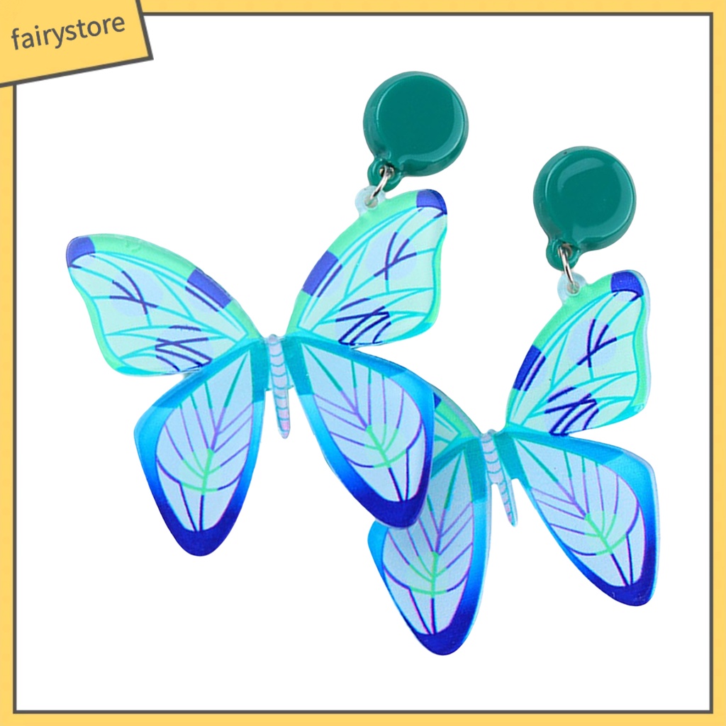 1 Đôi Bông Tai Treo Hình Bướm Trong Suốt Tinh Tế Thời Trang