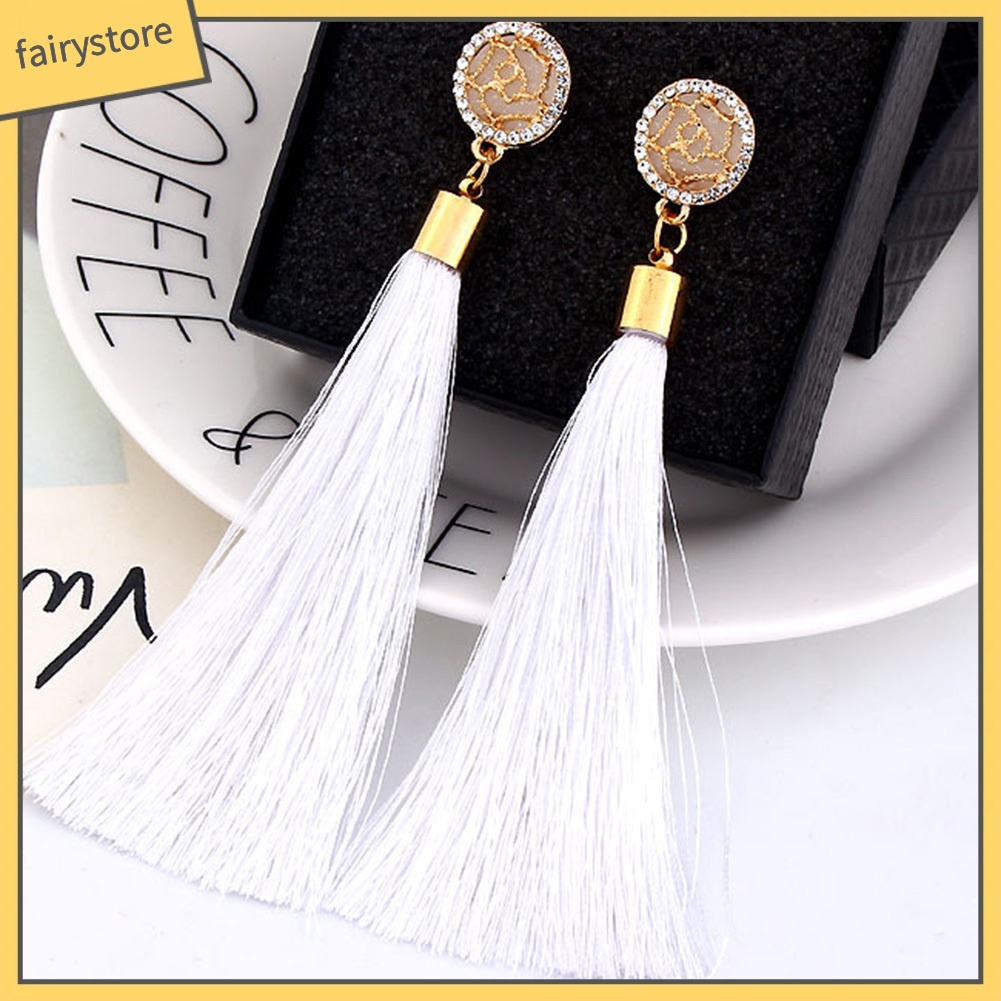 Bông Tai Dáng Dài Phối Tua Rua Hình Hoa Phong Cách Bohemian Thời Trang