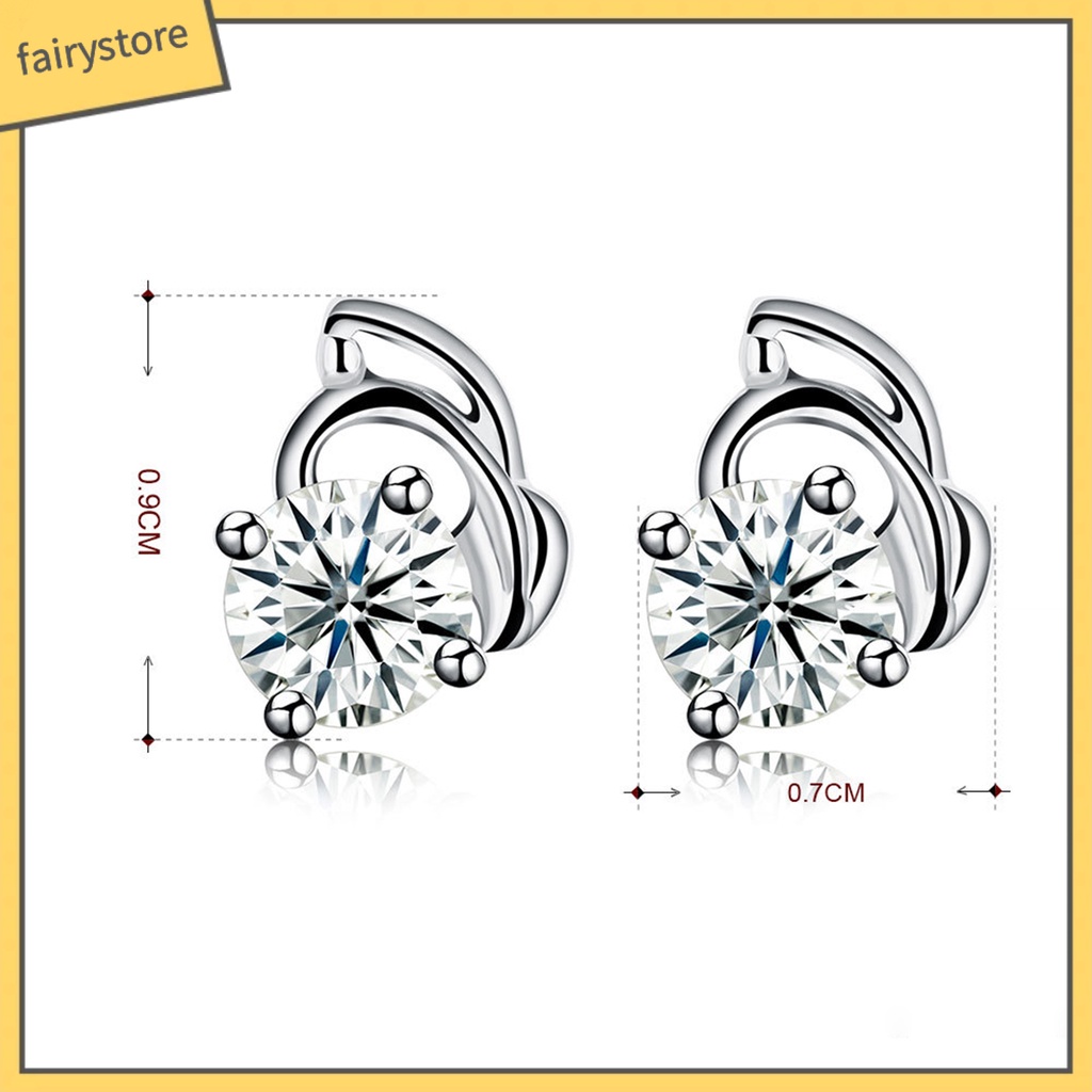 1 Đôi Bông Tai Mạ Bạc 925 Đính Đá Zircon Màu Sắc Lấp Lánh Dành Cho Nữ