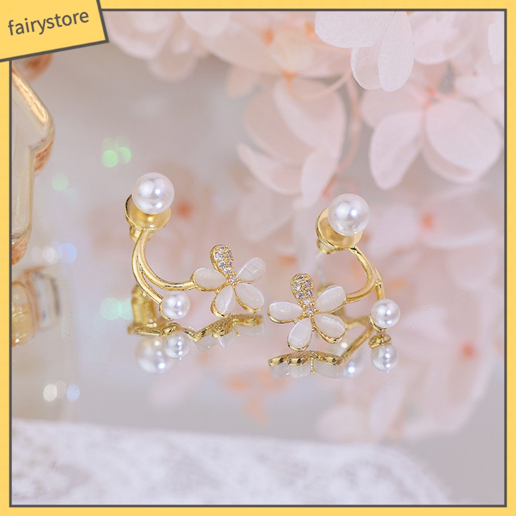1 Đôi Bông Tai Hình Hoa Đính Ngọc Trai Nhân Tạo Phong Cách Hàn Quốc Dành Cho Nữ
