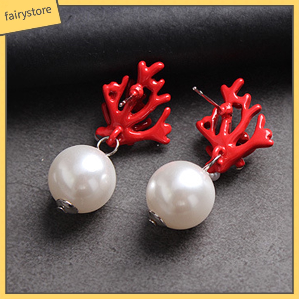 1 Cặp Bông Tai Ngọc Trai Giả Hình San Hô Dễ Thương Trọng Lượng Nhẹ