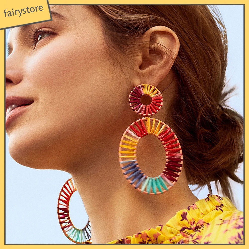 Bông Tai Hình Trái Tim / Hình Học Dệt Tay Thời Trang Dự Tiệc Cho Nữ