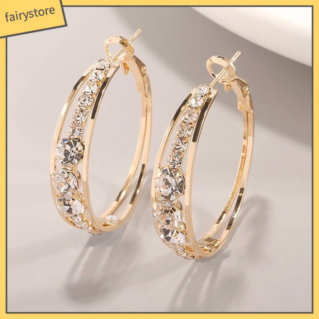 Khuyên Tai Tròn Đính Đá Lấp Lánh Phong Cách Phương Tây