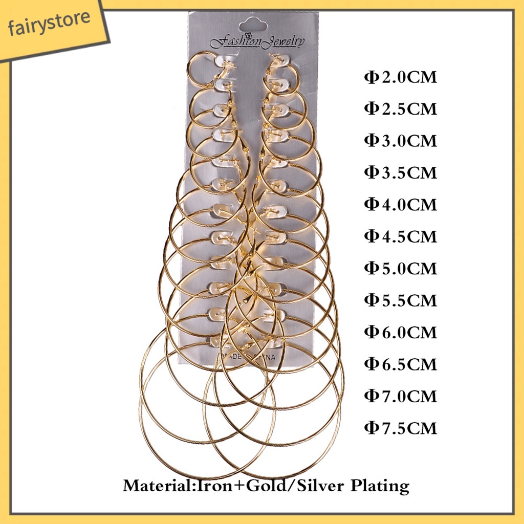 Set 12 Đôi Bông Tai Mạ Bạc 12 Kích Cỡ Thời Trang Nữ