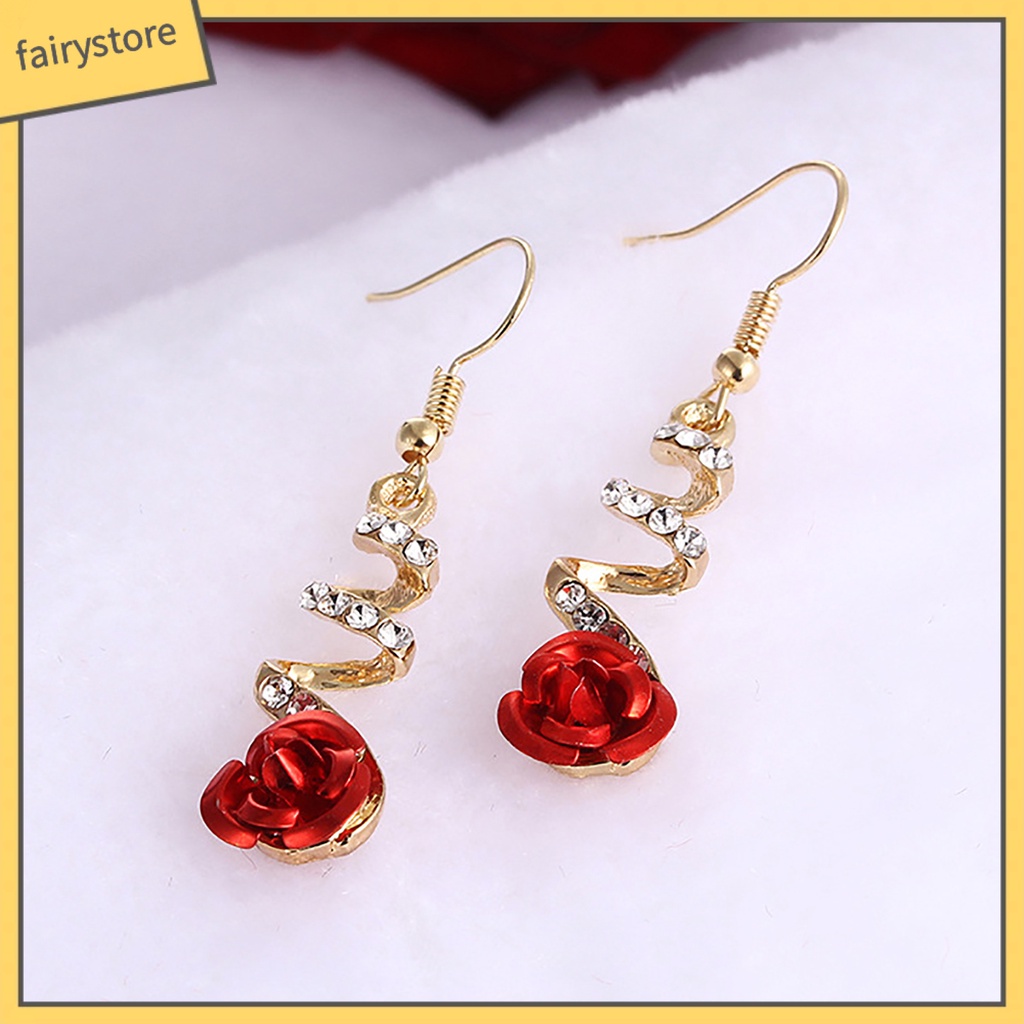 1 Đôi Bông Tai Hình Hoa Hồng Dạng Xoắn Ốc Thanh Lịch Dành Cho Nữ