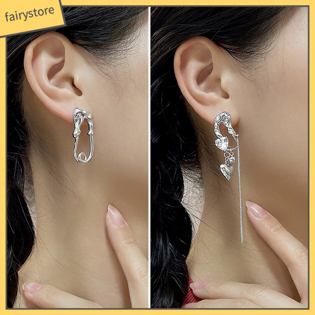 1 Đôi Bông Tai Hình Trái Tim Xếp Ly Không Đối Xứng Dành Cho Nữ