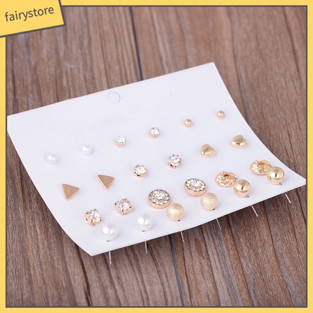 Set 12 Đôi Bông Tai Đính Đá Nhiều Kiểu Dáng Cho Nữ