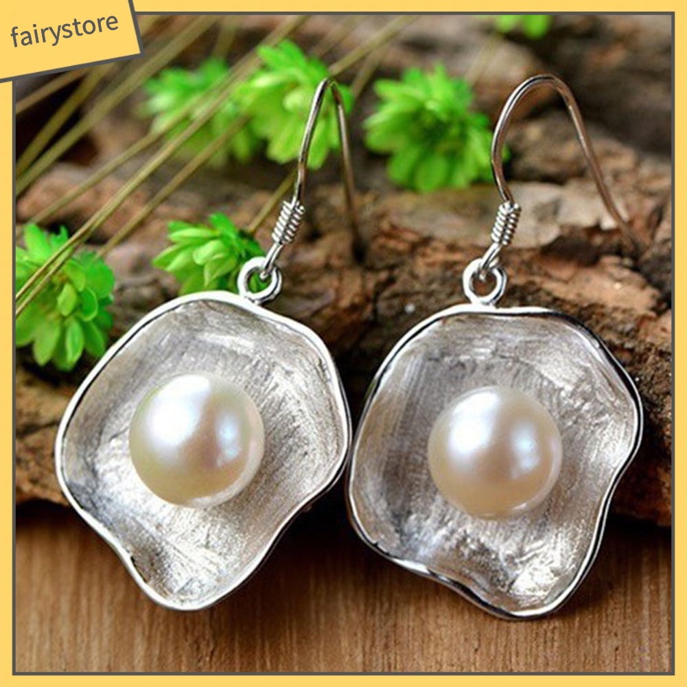 Khuyên Tai Hình Vỏ Sò Đính Ngọc Trai Nhân Tạo Phong Cách Vintage