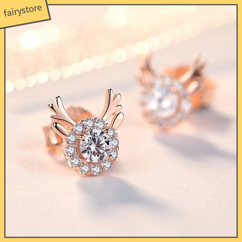 Bông Tai Hình Nai Đính Đá Lấp Lánh Dễ Thương Dành Cho Nữ