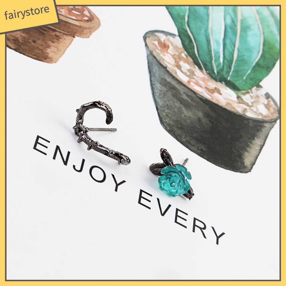 Đôi Khuyên Tai Hình Cành Hoa Hồng Đính Đá Thời Trang Cho Nữ