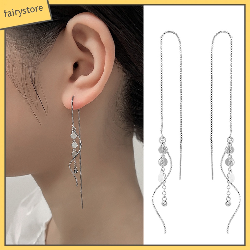 1 Đôi Bông Tai Tua Rua Dài Mỏng Họa Tiết Hình Học Thời Trang