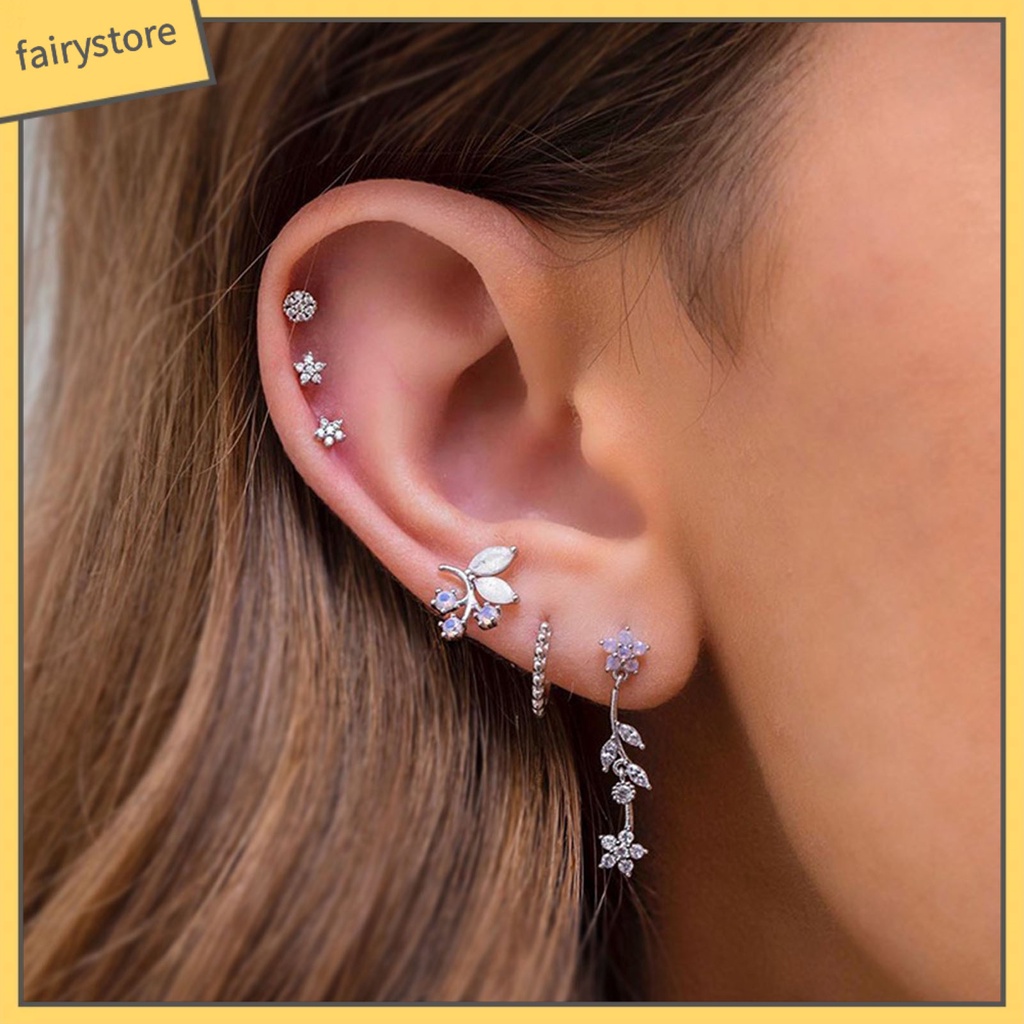 1 Bộ Khuyên Tai Bắt Mắt Dễ Sử Dụng Bằng Hợp Kim Hình Hoa Ngôi Sao Tinh Tế Cho Nữ