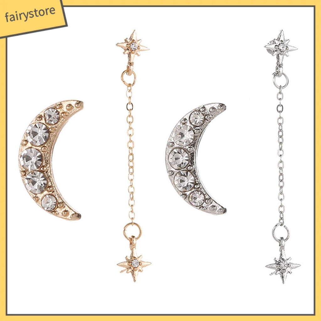 2 Bông Tai Hình Mặt Trăng / Ngôi Sao Bằng Hợp Kim Độc Đáo