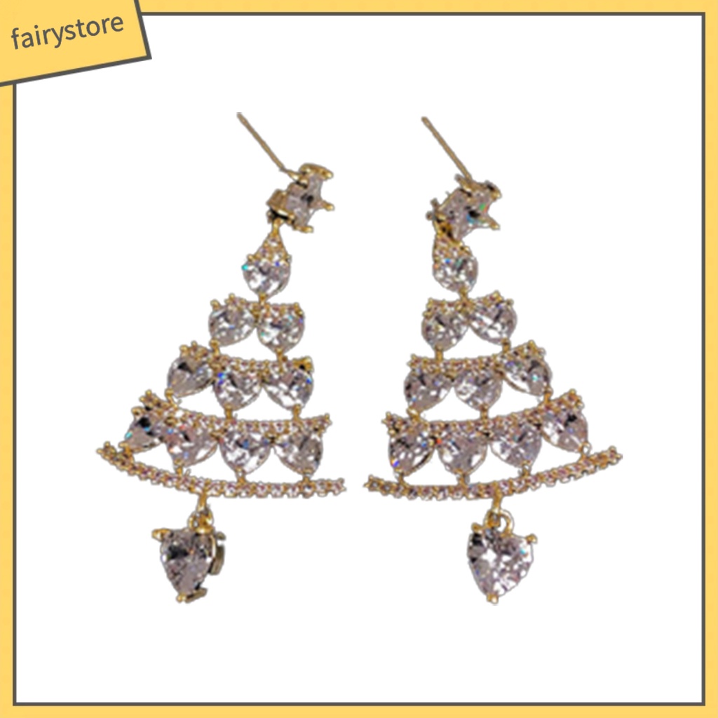 1 Đôi Bông Tai Hình Cây Thông Giáng Sinh Đính Đá Lấp Lánh Thời Trang Năm Mới Cho Nữ