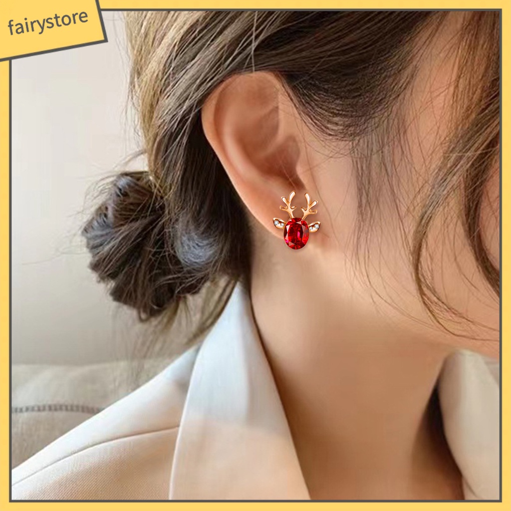 Set 2 Khuyên Tai Hình Tuần Lộc Giáng Sinh Đính Đá Phong Cách Boho Thời Trang Cho Nữ