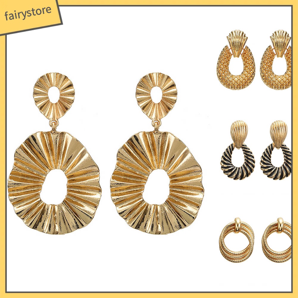 Bông Tai Dáng Dài Hình Tròn / Vuông Thời Trang Cho Nữ