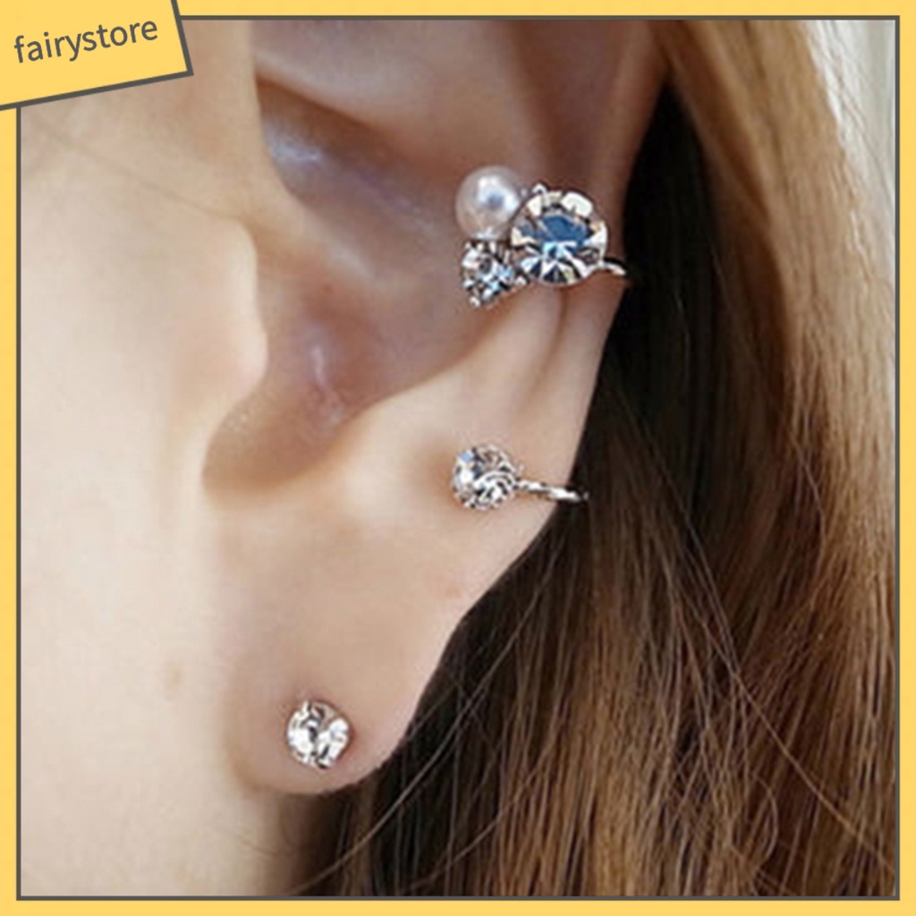 1 Bộ Bông Tai Hợp Kim Đính Đá &amp; Ngọc Trai Nhân Tạo Cho Nữ