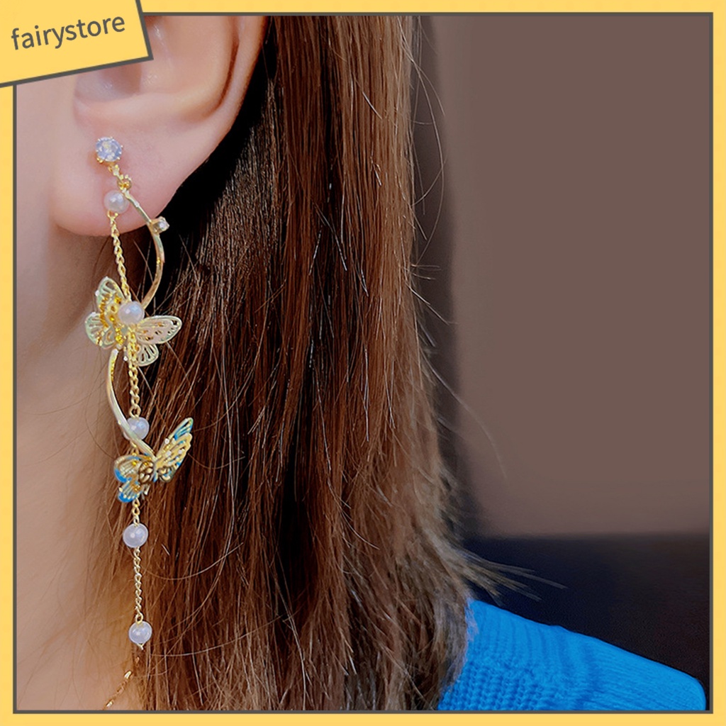 1 Đôi Bông Tai Dáng Dài Đính Đá Pha Lê Và Ngọc Trai Nhân Tạo Thời Trang