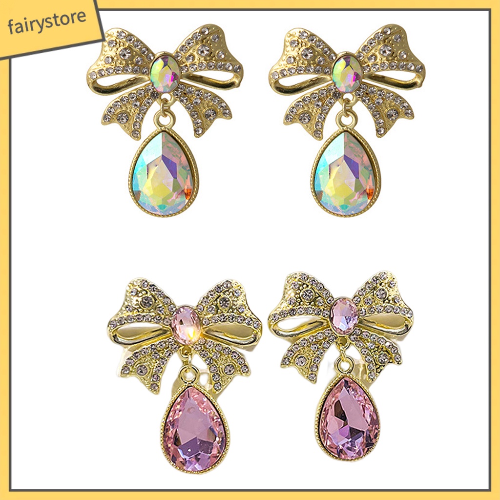 [FRO] Bông Tai Đính Pha Lê Giả Hình Giọt Nước Pha Lê Phong Cách Cổ Điển Lãng Mạn Lấp Lánh Làm Quà Tặng