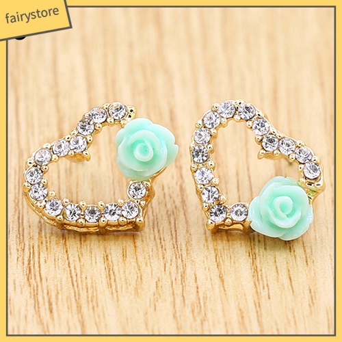 Bông Tai Hình Trái Tim Đính Đá &amp; Ngọc Trai Giả Cho Nữ