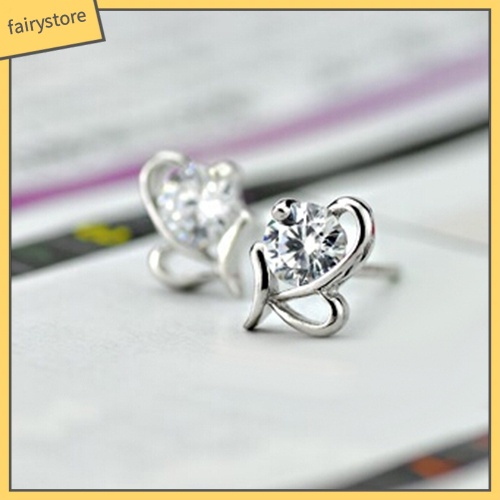 Đôi Bông Tai Mạ Bạc 925 Hình Trái Tim Đính Đá Thời Trang Cho Nữ