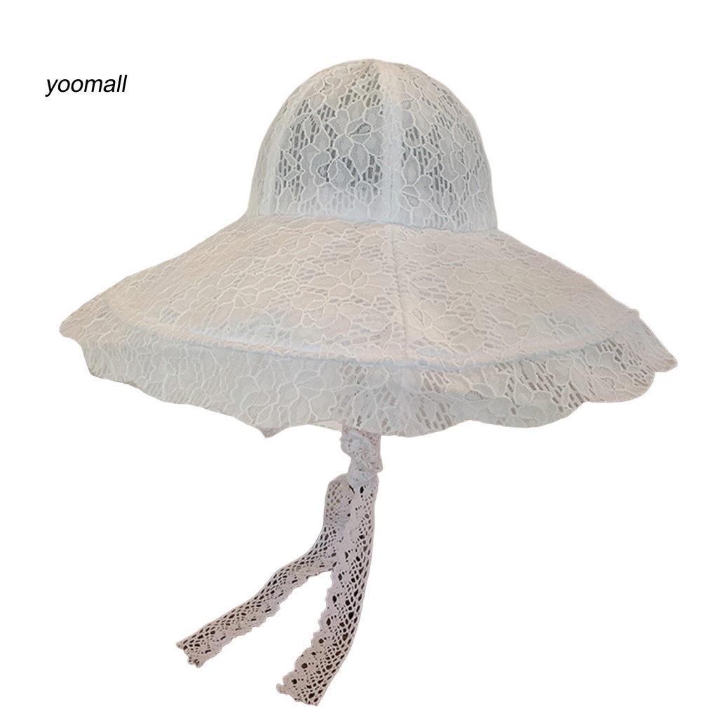Mũ Rộng Vành Phối Ren Thoáng Khí Chống Tia UV Màu Sắc Ngọt Ngào Dành Cho Nữ