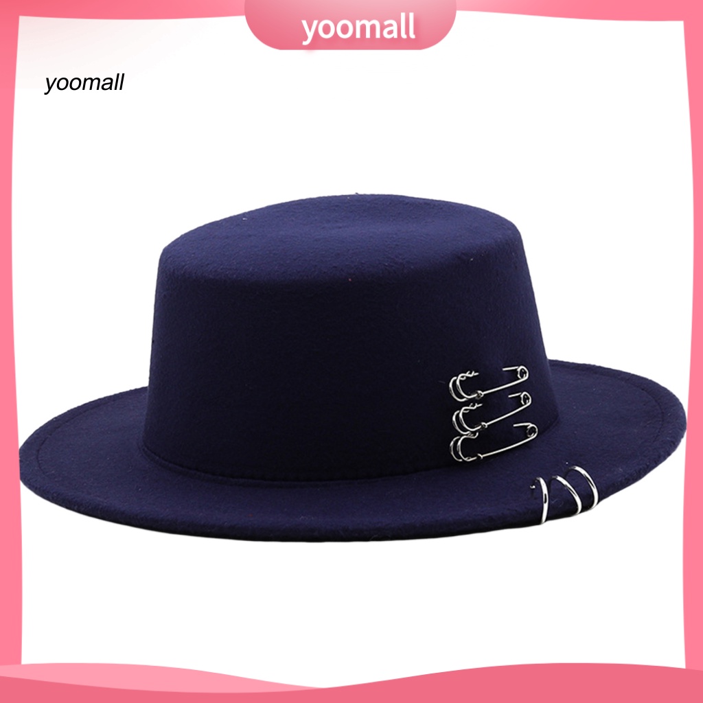 Yo / Mũ Fedora Len Vành Phẳng Màu Trơn Trang Trí Retro Chống Nắng Dành Cho Nam Nữ