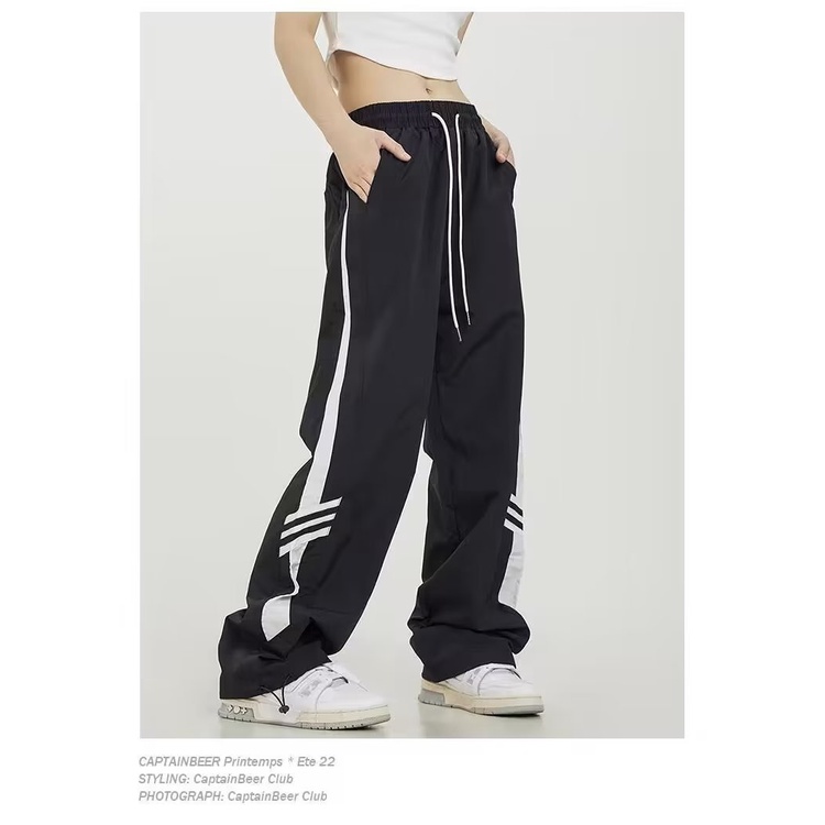 Quần Thể Thao Dài Ống Đứng Phối Sọc Đơn Giản Thời Trang Theo Phong Cách Mỹ Cho Cả Nam Và Nữ