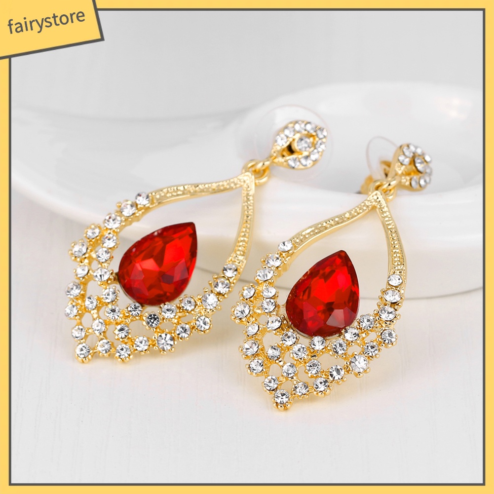 Bông Tai Hình Giọt Nước Đính Đá Trang Nhã Dành Cho Nữ