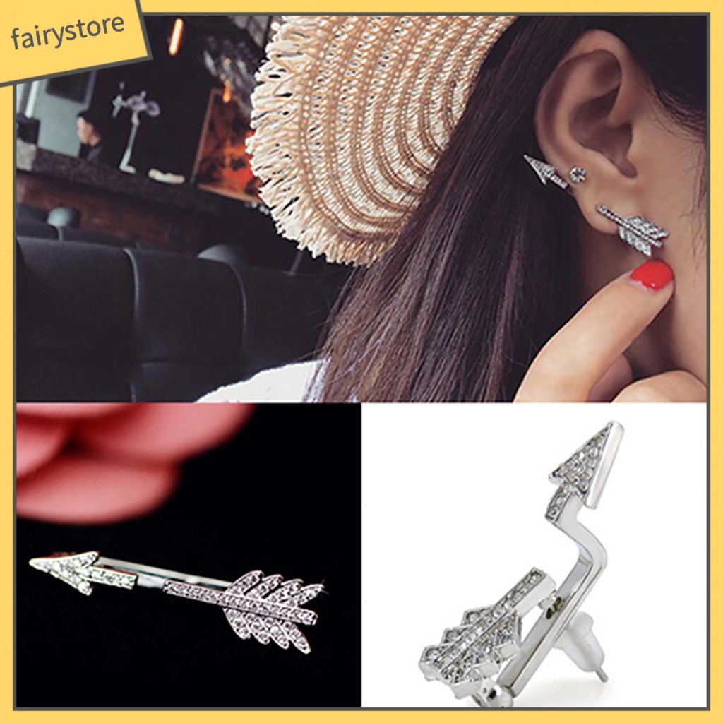 1 Khuyên Tai Hợp Kim Hình Mũi Tên / Nơ Đính Đá Pha Lê Thời Trang Cho Nữ