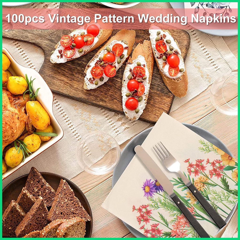 Bộ 20 Khăn Ăn Bằng Giấy Họa Tiết Hoa Thân Thiện Với Da Dùng Khi Đi Tắm / Làm Cocktail