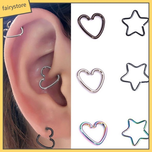 10 Khuyên Xỏ Sụn Tai Bằng Thép Không Gỉ Hình Trái Tim / Ngôi Sao