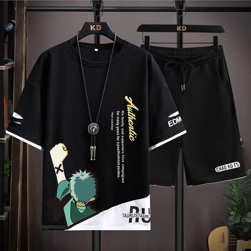 Set đồ thể thao HANLU gồm áo thun tay ngắn và quần short thời trang đơn giản thoáng khí cho nam