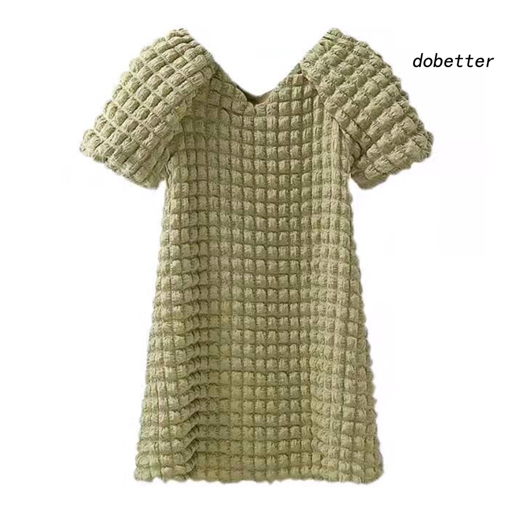 Đầm Ngắn Tay Cổ Chữ V Màu Sắc Đơn Giản Thời Trang Cho Nữ