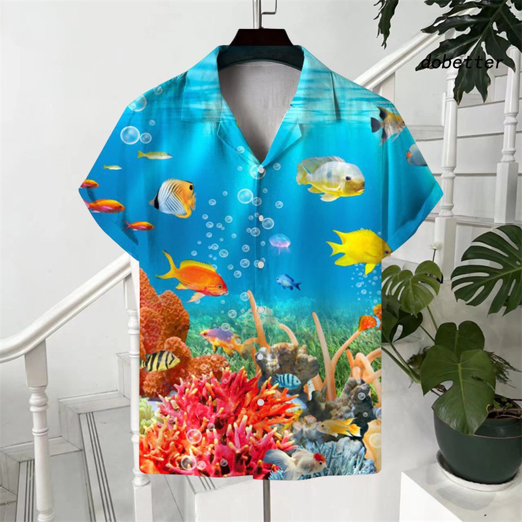 Áo Sơ Mi Tay Ngắn Cổ Bẻ Cài Nút Bằng Polyester In Họa Tiết Tinh Tế Thời Trang Mùa Hè Cho Nam