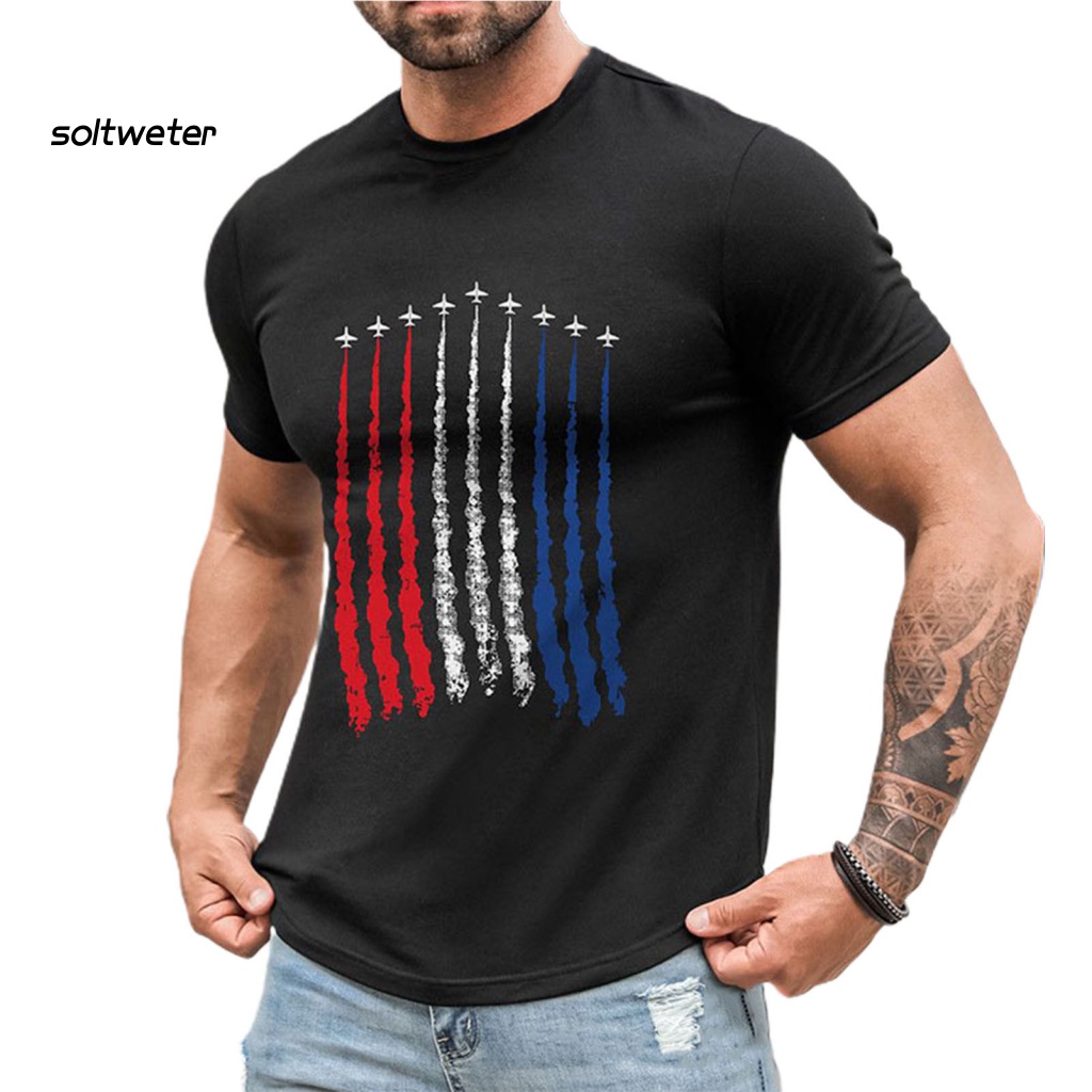 Áo Thun Tay Ngắn Cổ Tròn In Hình Máy Bay Phong Cách Đường Phố Cá Tính Cho Nam