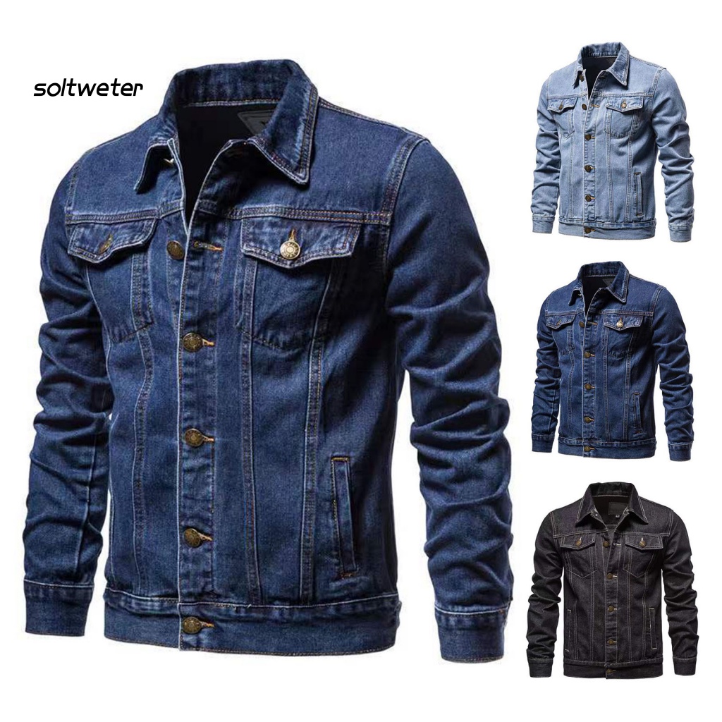 Áo Khoác Denim Tay Dài Màu Sắc Đơn Giản Thời Trang Đường Phố