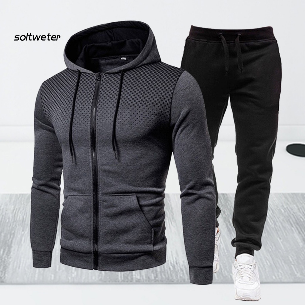 1 Bộ Áo Hoodie + Quần Thể Thao Có Túi + Dây Rút In Họa Tiết Thời Trang Cho Nam