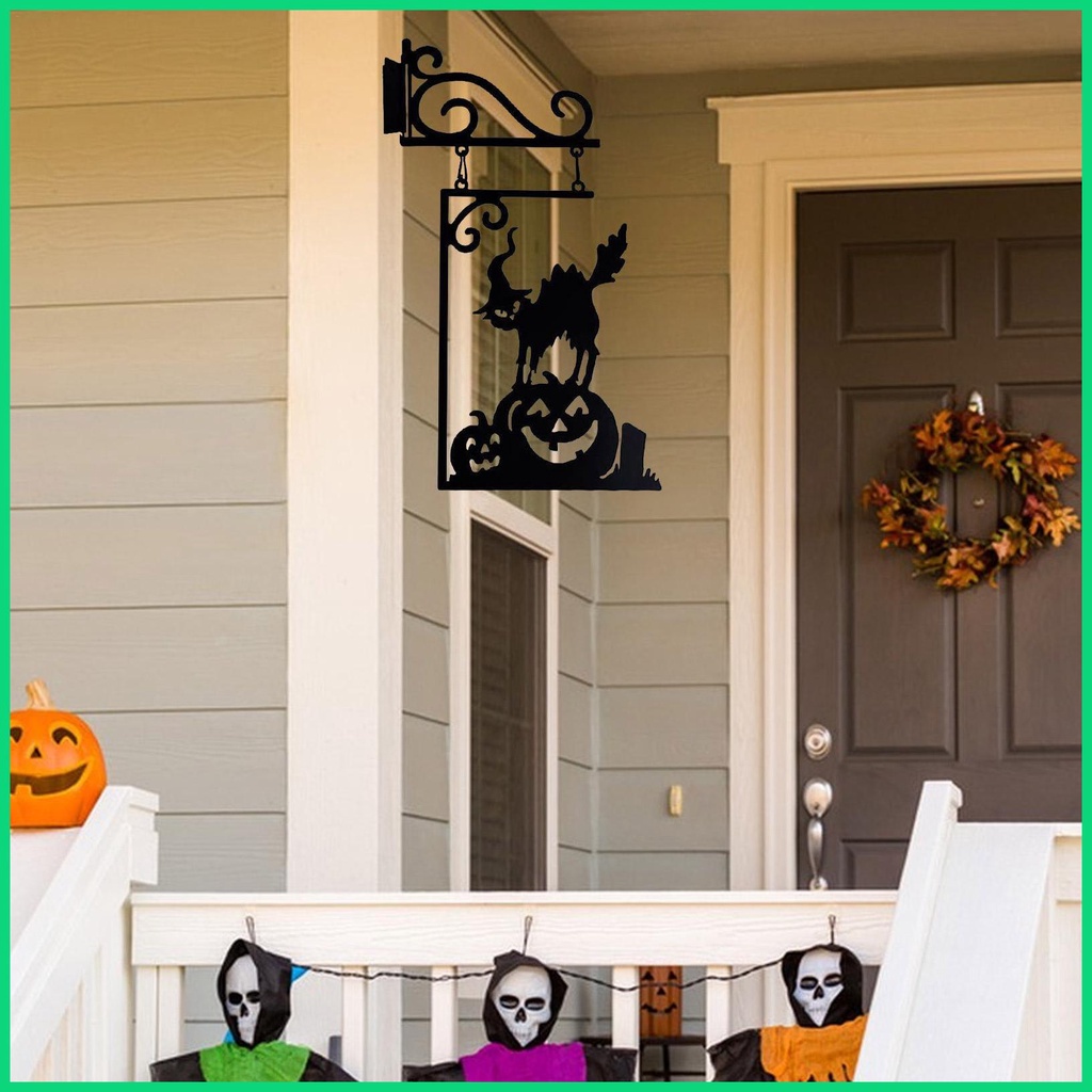 Biển Hiệu Kim Loại Treo Tường Trang Trí Halloween Hình Ma Mèo Đen