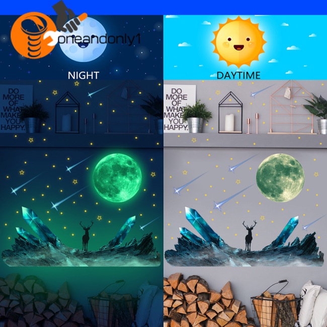 Miếng Dán Tường Dạ Quang Bằng Pvc Hình Mặt Trăng Ngôi Sao Băng Trang Trí Phòng Khách / Phòng Ngủ