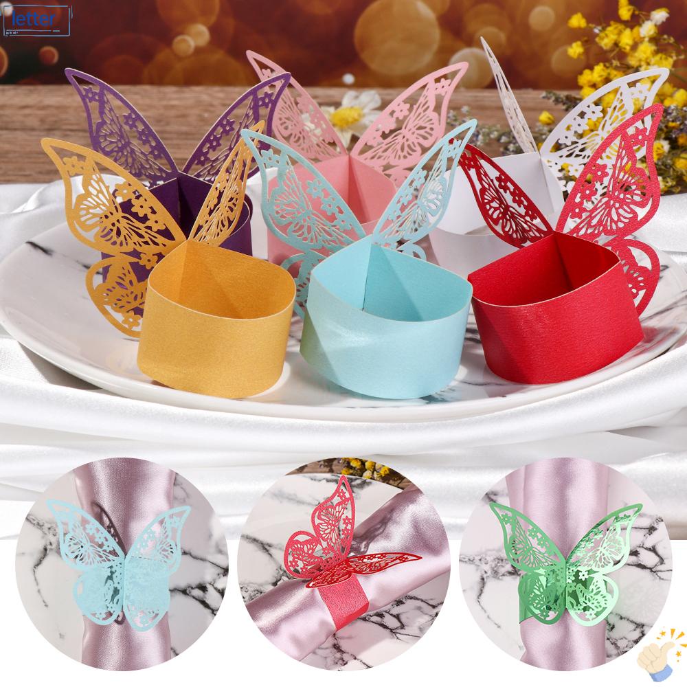 Set 10 Vòng Giấy Quấn Khăn Ăn Họa Tiết Bươm Bướm Tiện Dụng Cho Nhà Bếp