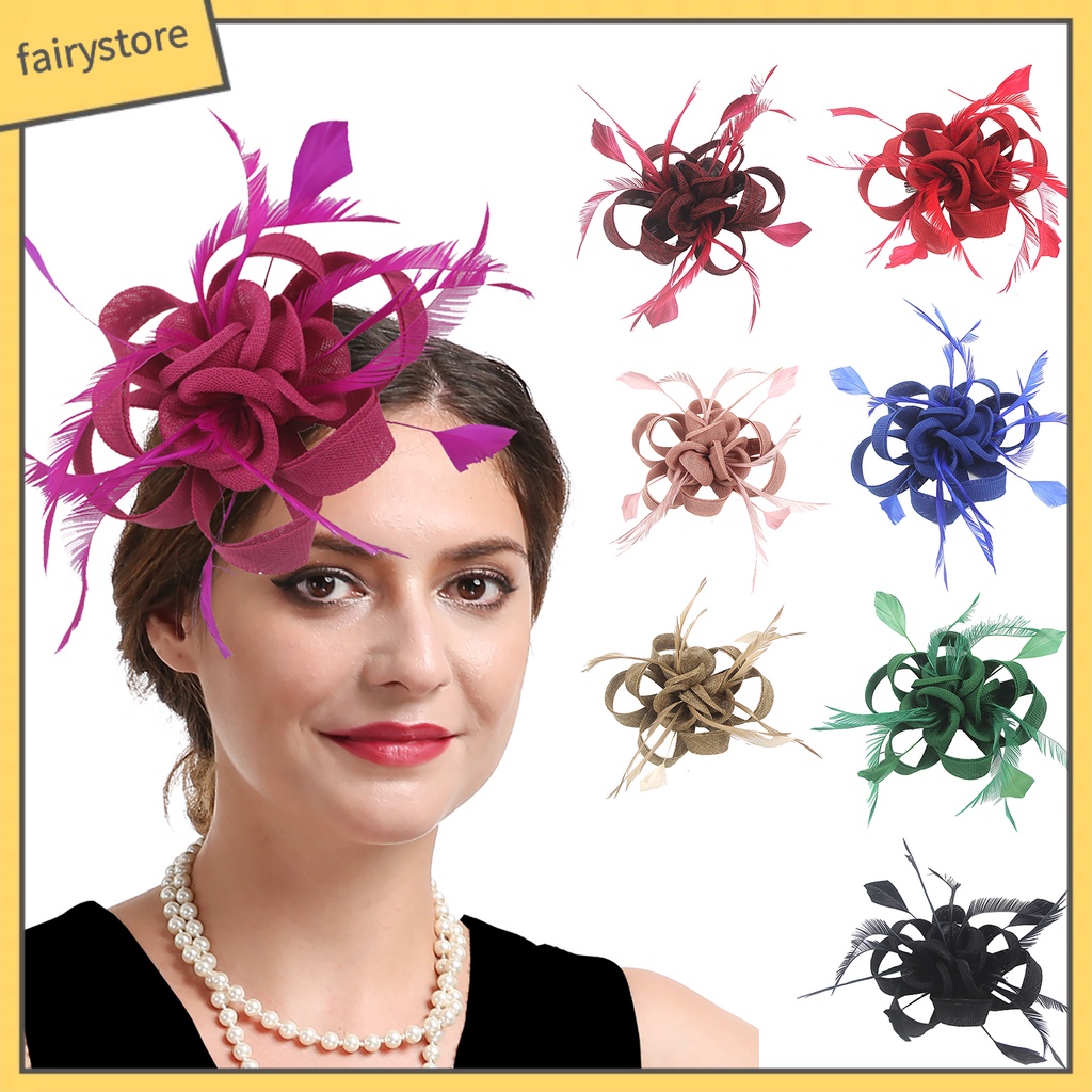 Cài Tóc Đính Lông Vũ Nhiều Lớp Màu Sắc Trơn Phong Cách Vintage Dành Cho Cô Dâu