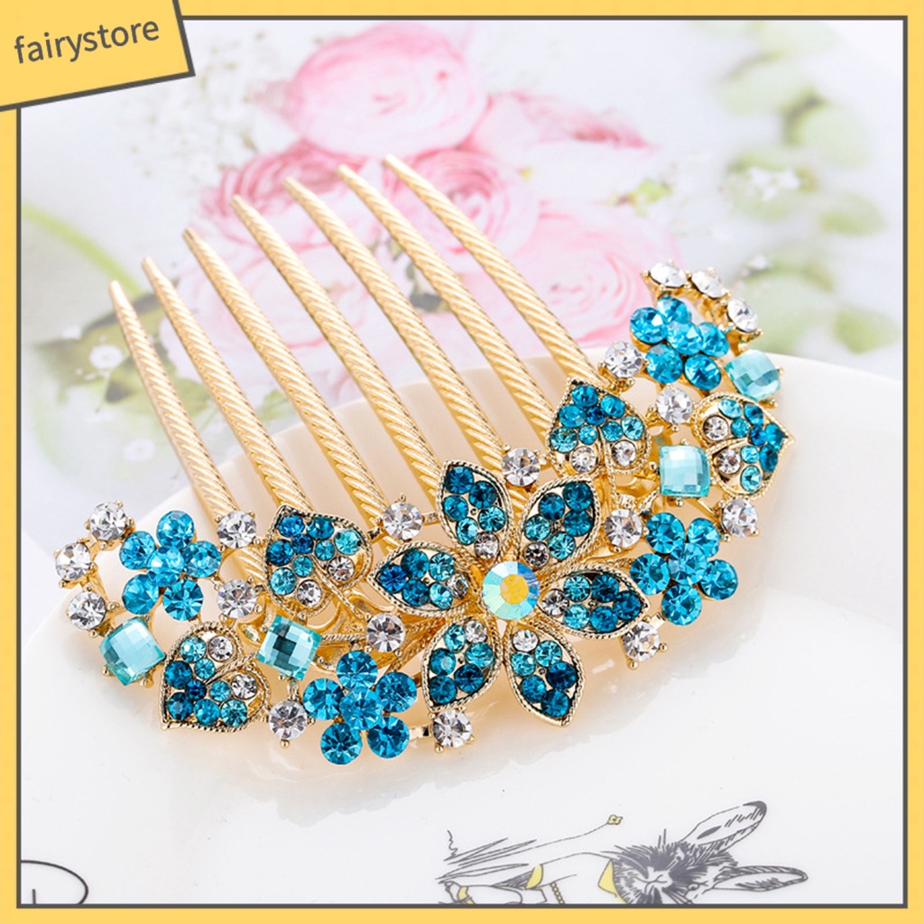 Lược Cài Tóc 7 Răng Đính Đá Nhiều Màu Sắc Chống Trượt Phong Cách Hàn Quốc