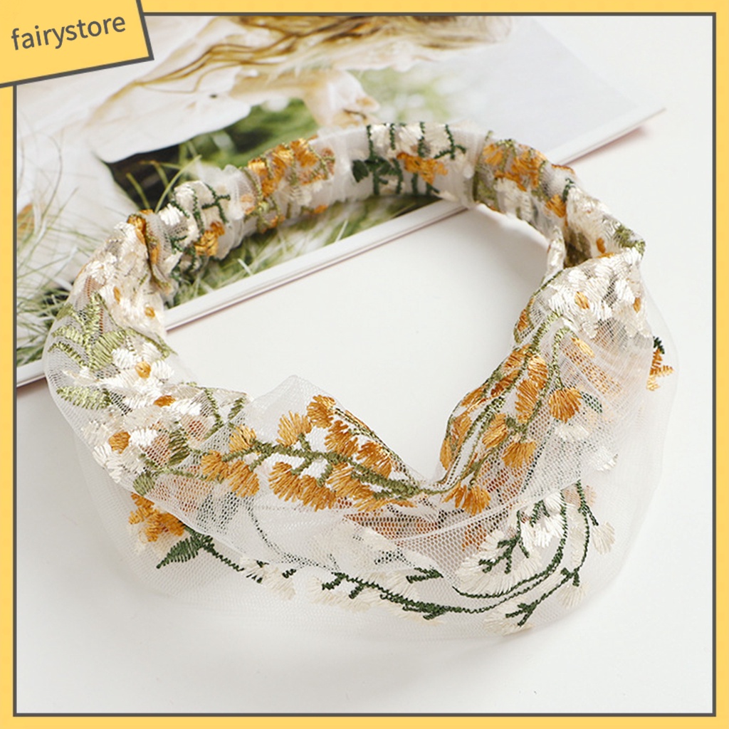 Băng Đô Cài Tóc Vải Ren Thêu Hoa Chống Trượt Xinh Xắn Cho Bạn Gái