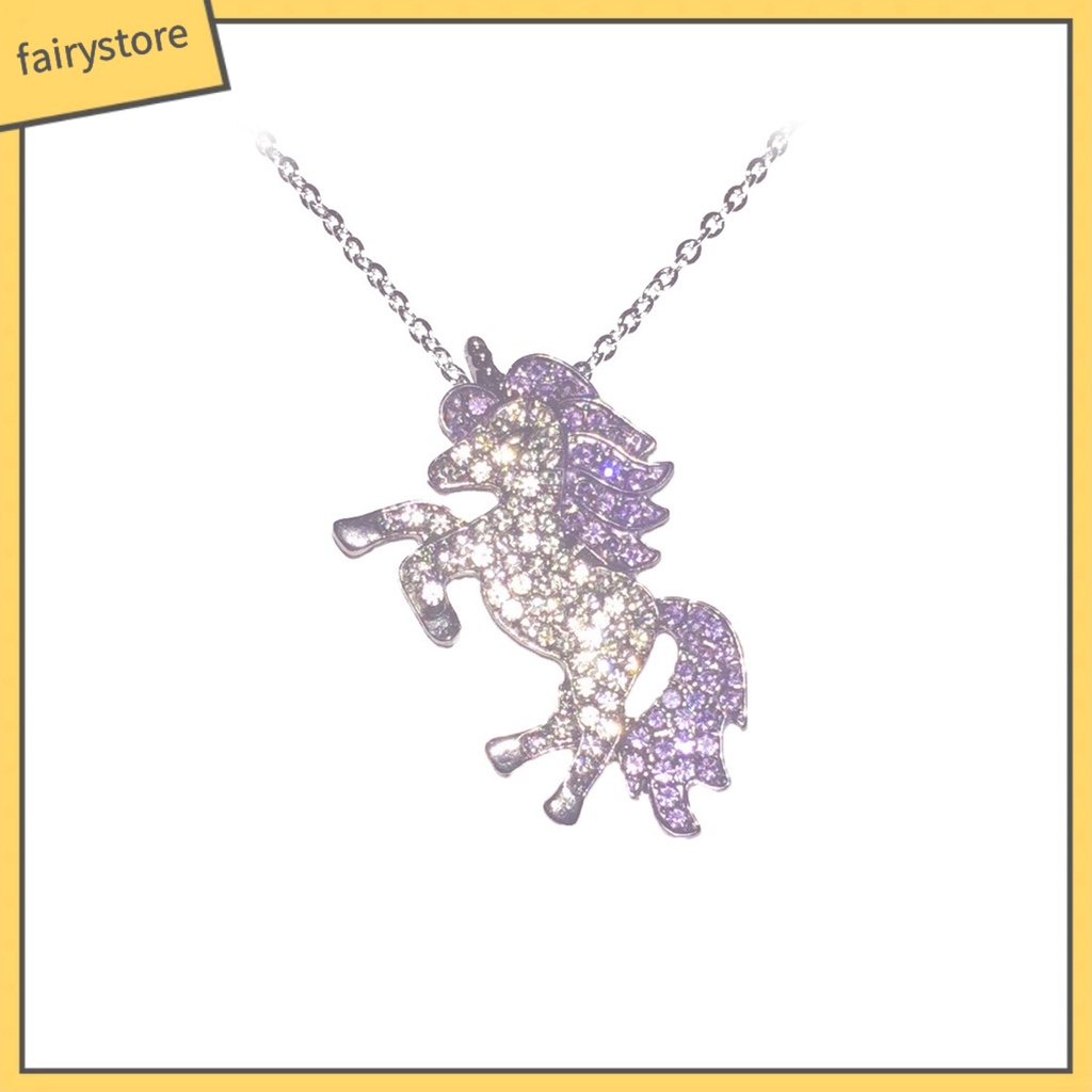 Vòng cổ Mặt Hình Ngựa Một Sừng Đính Đá Nhiều Màu Sắc Thời Trang Cho Nữ