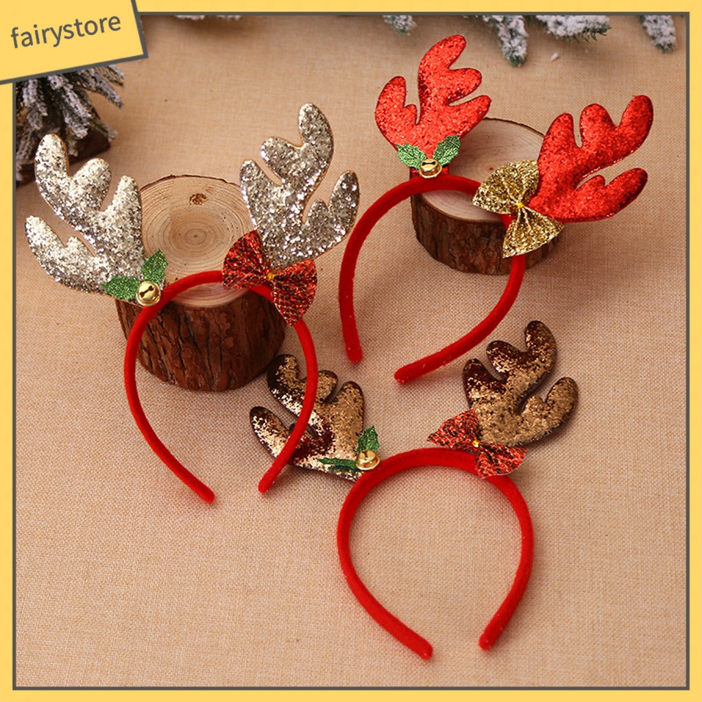 Băng Đô Cài Tóc Hình Sừng Tuần Lộc Giáng Sinh Đính Kim Sa Dễ Thương Cho Bé