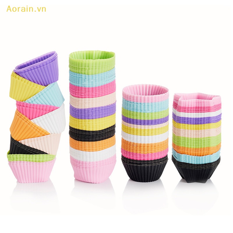 Bộ 4 Khuôn Làm Bánh Muffin Bằng Silicone Hình Vuông / Tròn / Trái Tim