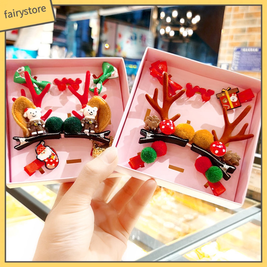 1 Bộ Kẹp Tóc Hình Sừng Hươu Giáng Sinh Bằng Vải Thoải Mái