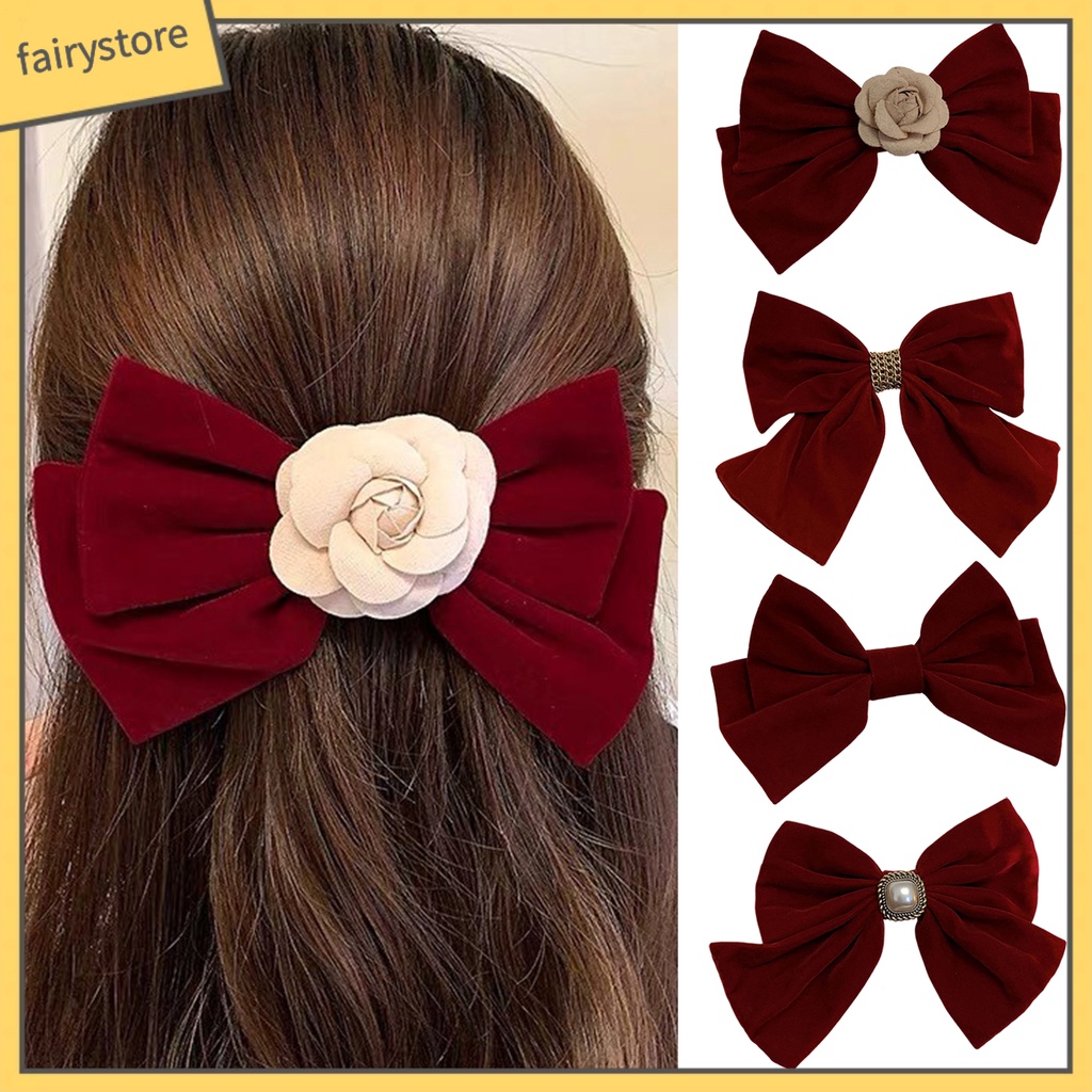 Kẹp Tóc Hình Nơ Màu Trơn Co Giãn Chống Trượt Phong Cách Hàn Quốc Dành Cho Nữ
