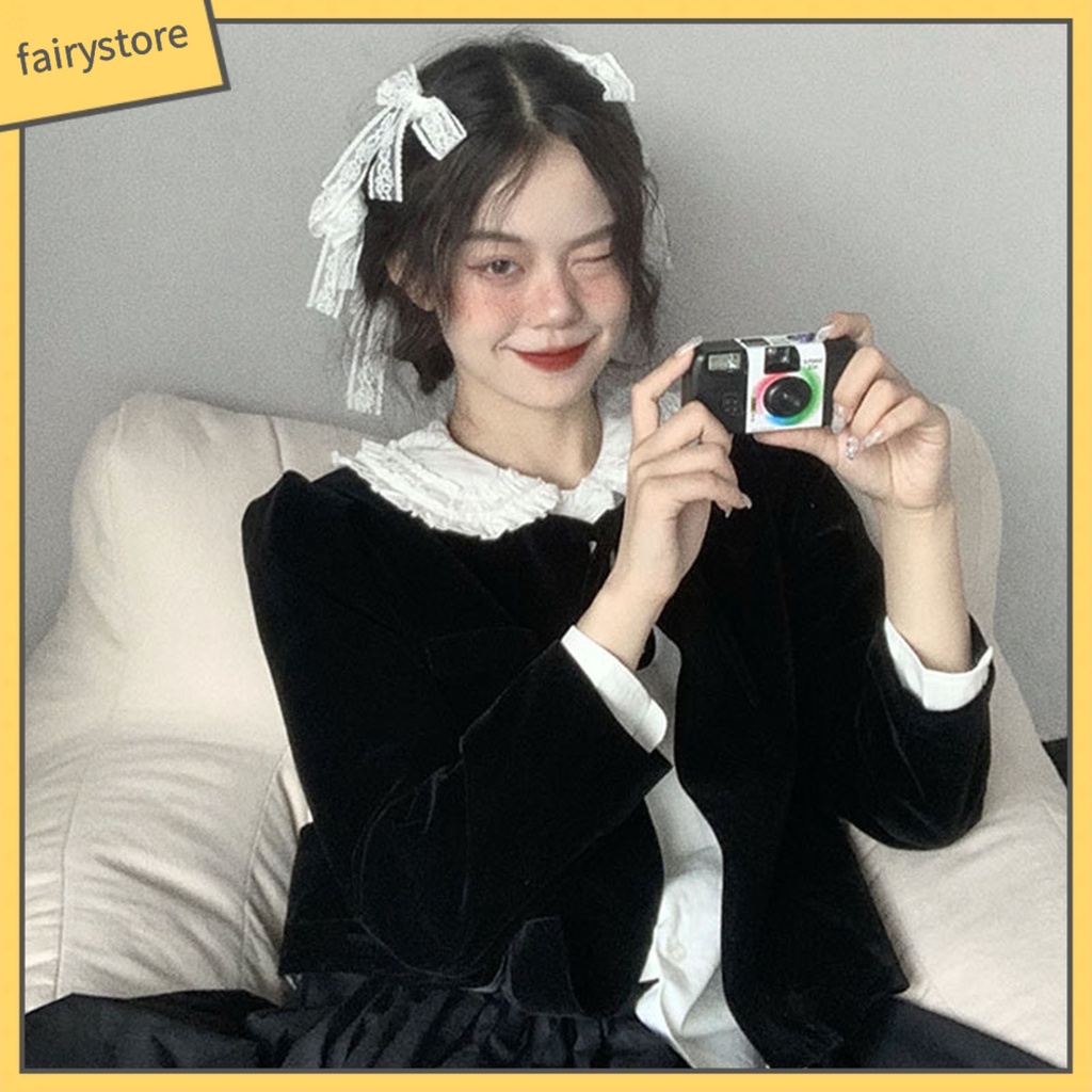 Set 3 / 4 / 6 Kẹp Tóc Nơ Phối Ren Thêu Họa Tiết Phong Cách Lolita Cho Nữ